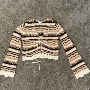 Striped Knit Cardigan with Tie Front